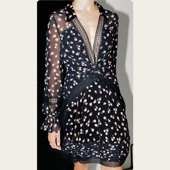Self-Portrait Twist Front Ditsy Mini Dress Size 2 - Picture 1 of 13